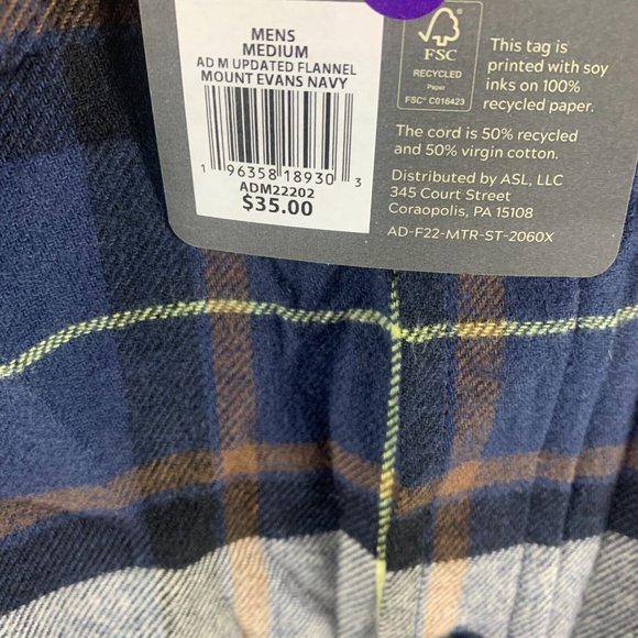 Alpine Design Flannel Shirt Men's Medium Mount Evans Navy Plaid Button-Up 8238 - Picture 6 of 9